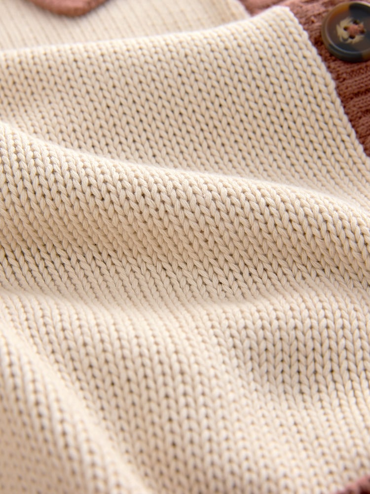 Neutral Floral Back Graphic Collared 100% Cotton Cardigan - Image 9 of 9