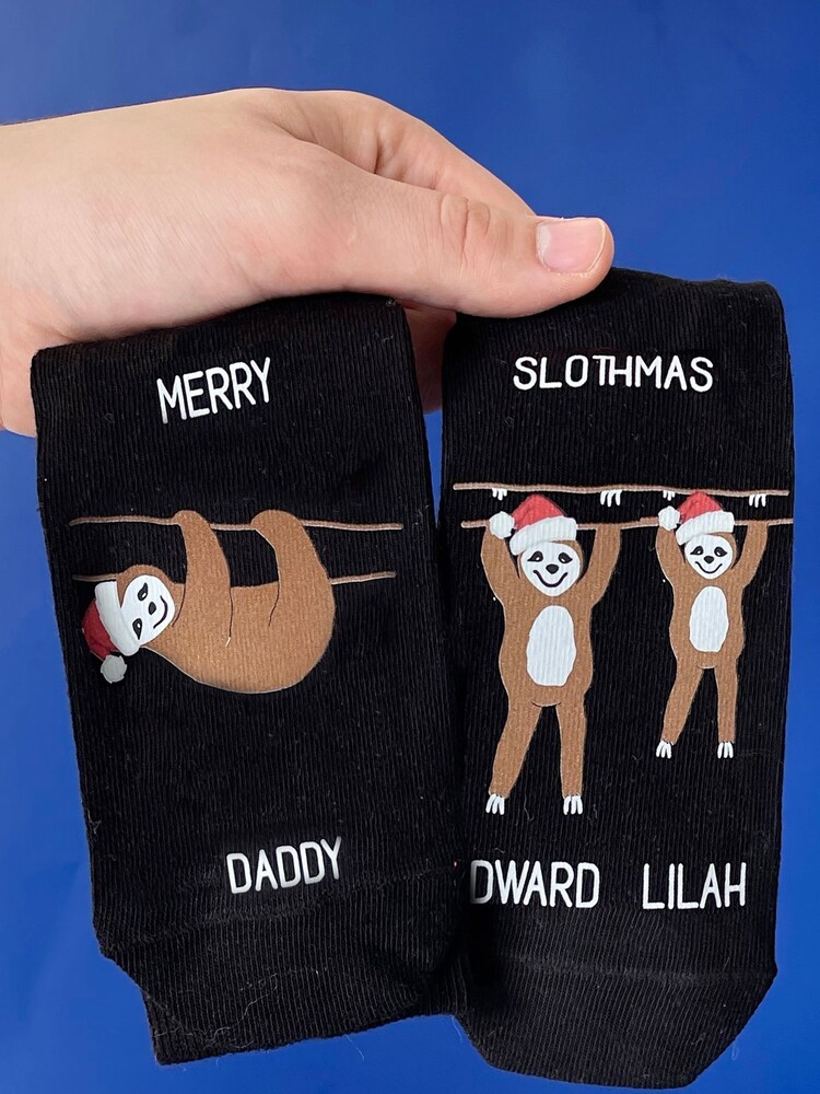 Solesmith Personalised Christmas Sloth Black Socks - Image 2 of 4