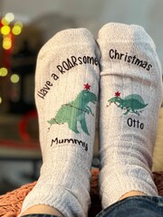 Solesmith Grey Personalised Me and You Dinosaur Print Christmas Socks - Image 2 of 6