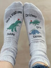 Solesmith Grey Personalised Me and You Dinosaur Print Christmas Socks - Image 3 of 6