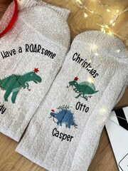Solesmith Grey Personalised Me and You Dinosaur Print Christmas Socks - Image 5 of 6