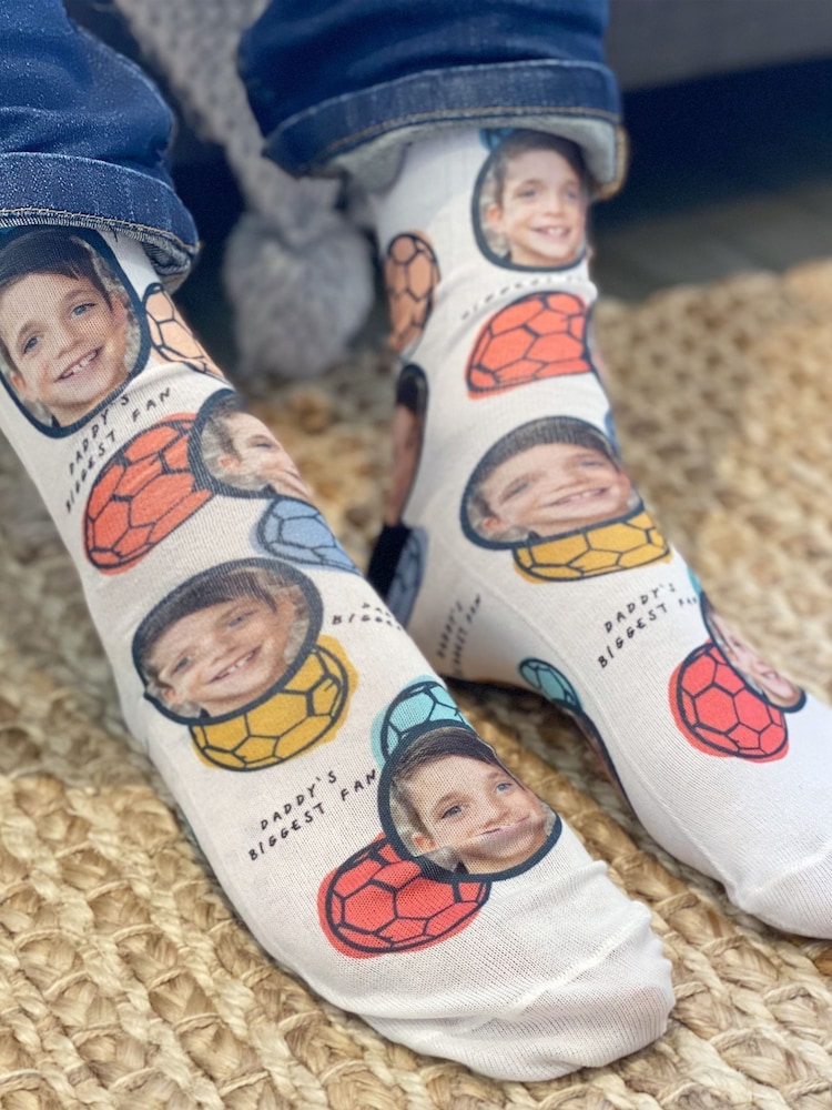 Solesmith Daddys Biggest Fan Photo Football White Socks - Image 1 of 2