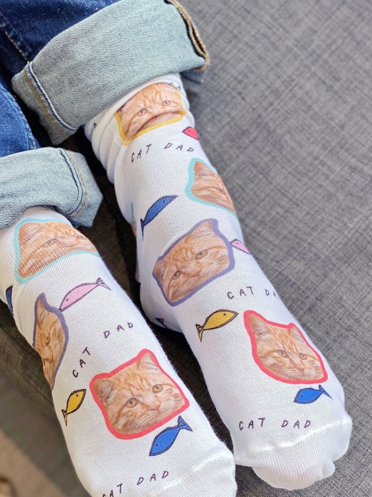 Solesmith Cat Parent Personalised Photo White Socks - Image 1 of 3