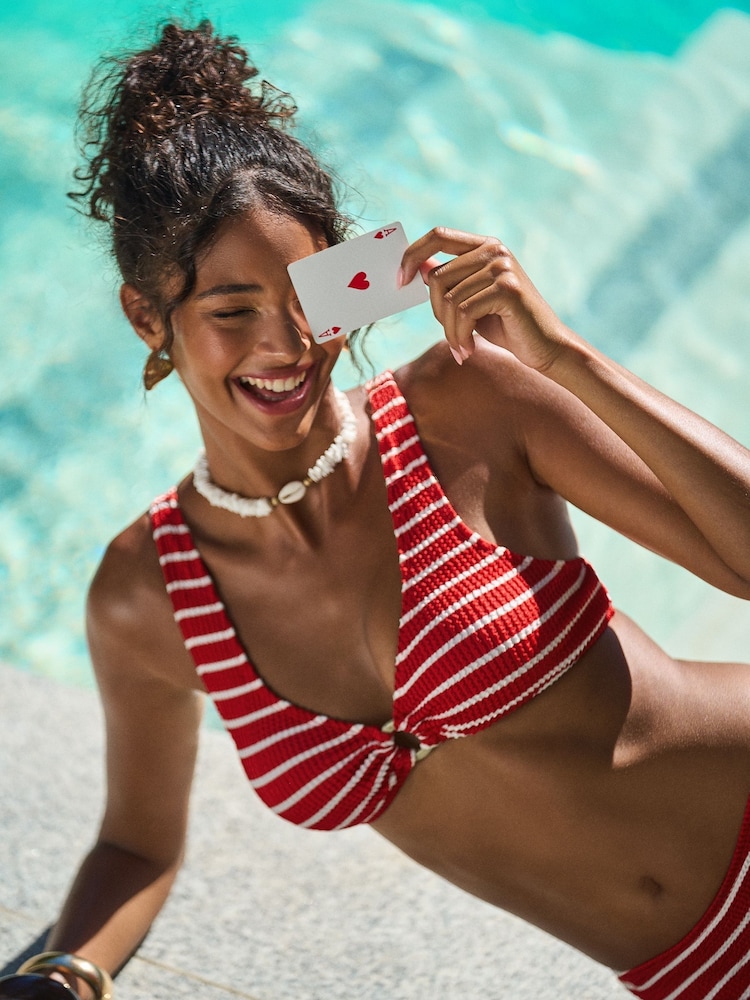 Friends Like These Red Classic Crinkle Scoop Neck Circle Trim Bikini Top - Image 1 of 4