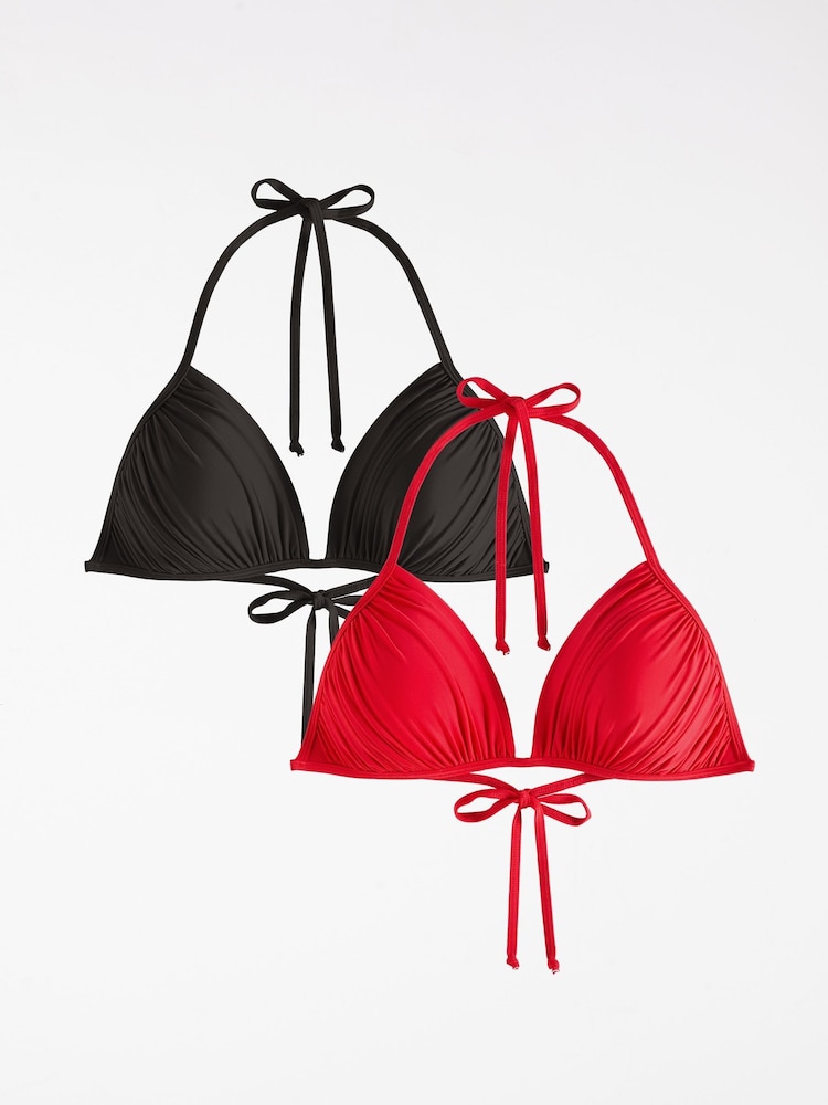 Friends Like These Pleated Triangle Tie Back Bikini Tops 2 Pack - Image 1 of 7