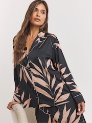 Figleaves Stretch Satin Buttom Through Black Pyjamas Set - Image 1 of 4