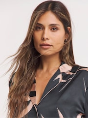 Figleaves Stretch Satin Buttom Through Black Pyjamas Set - Image 4 of 4