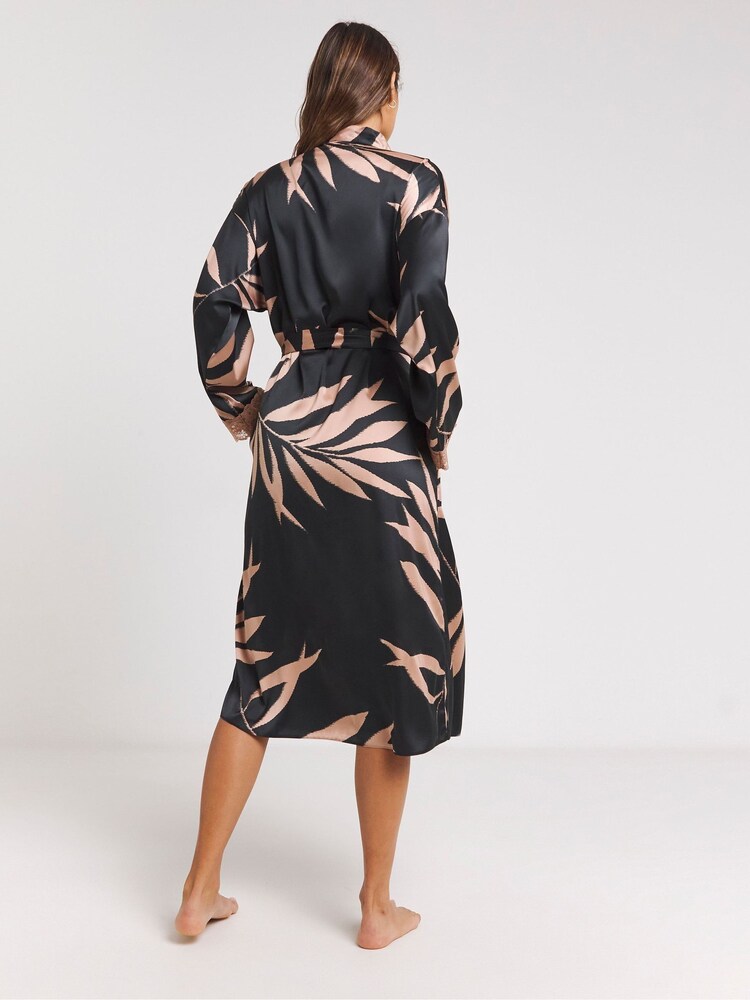 Figleaves Stretch Satin Lace Black Kimono Gown - Image 2 of 4