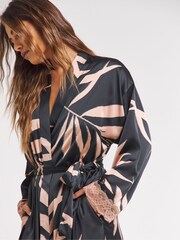 Figleaves Stretch Satin Lace Black Kimono Gown - Image 4 of 4