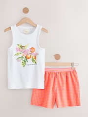 Fluro Orange Cotton Rib Vest Short Set Pyjamas - Image 6 of 8
