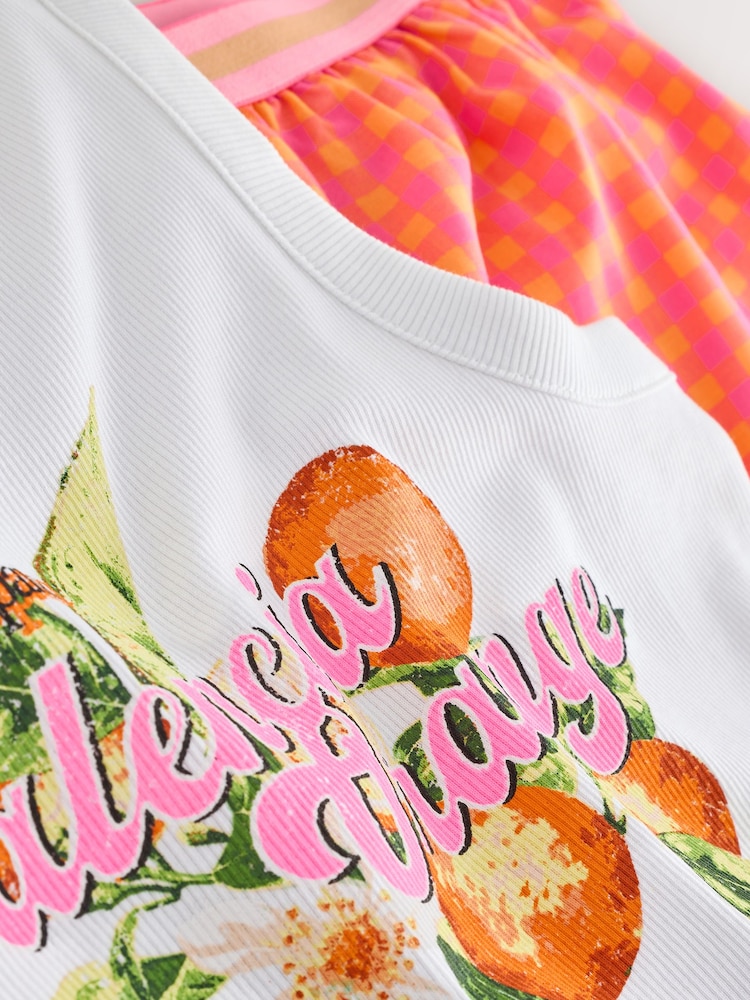 Fluro Orange Cotton Rib Vest Short Set Pyjamas - Image 8 of 8