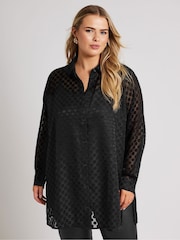 Yours Curve Black Spot Burnout Shirt - Image 1 of 4