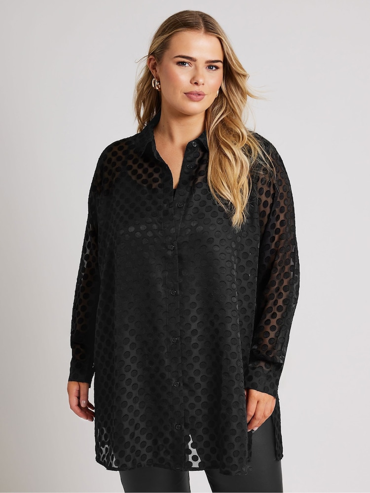 Yours Curve Black Spot Burnout Shirt - Image 1 of 4