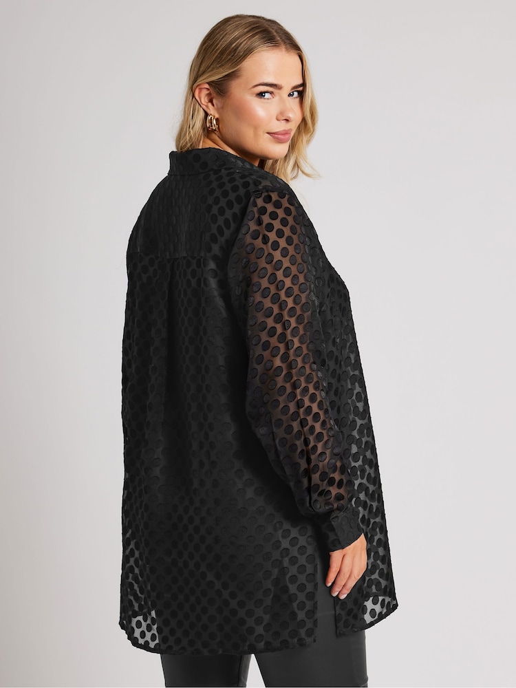 Yours Curve Black Spot Burnout Shirt - Image 2 of 4