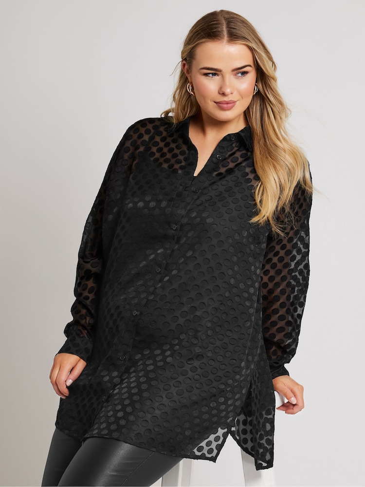 Yours Curve Black Spot Burnout Shirt - Image 4 of 4