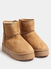 Yours Curve Brown Wide Fit Faux Fur Lined Microsuede Boots - Image 1 of 4