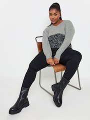 Yours Curve Grey Colourblock Jumper - Image 1 of 5