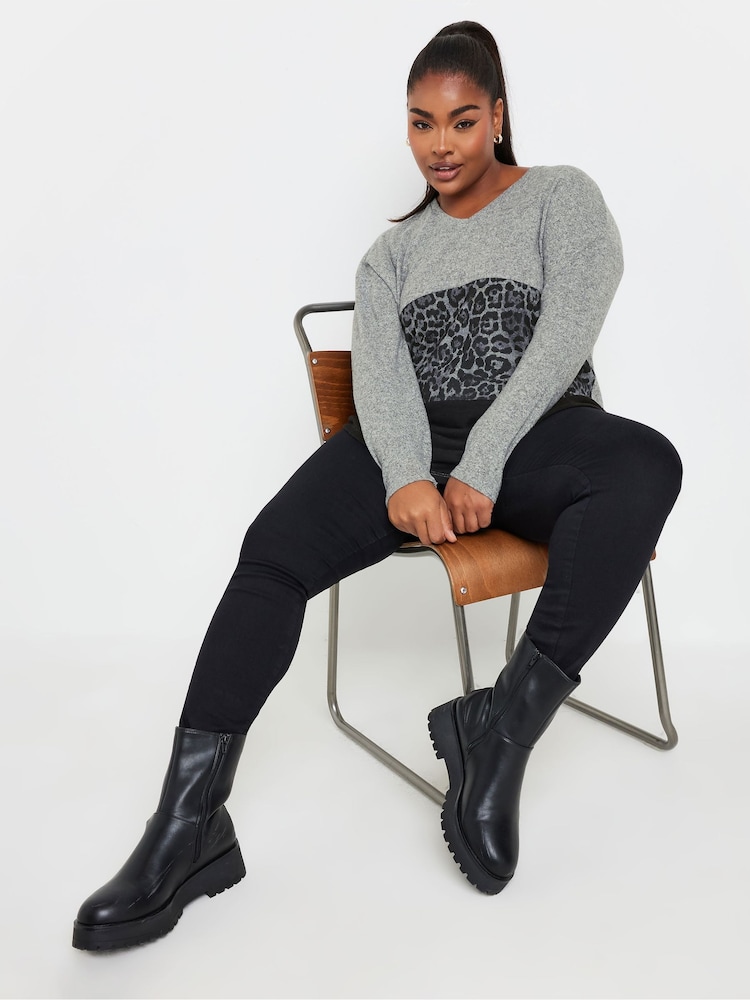 Yours Curve Grey Colourblock Jumper - Image 1 of 5
