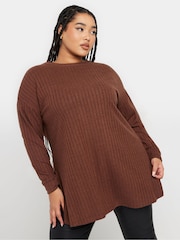 Yours Curve Brown Turtle Neck Side Split Jumper - Image 1 of 5
