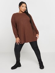 Yours Curve Brown Turtle Neck Side Split Jumper - Image 2 of 5