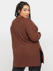 Yours Curve Brown Turtle Neck Side Split Jumper - Image 3 of 5