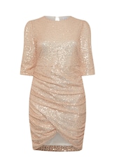 Yours Curve Gold London Sequin Gathered Long Sleeve Dress - Image 5 of 5