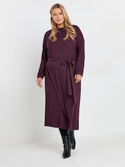 Yours Curve Purple High Neck Knitted Midi Dress - Image 1 of 5