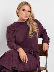 Yours Curve Purple High Neck Knitted Midi Dress - Image 2 of 5