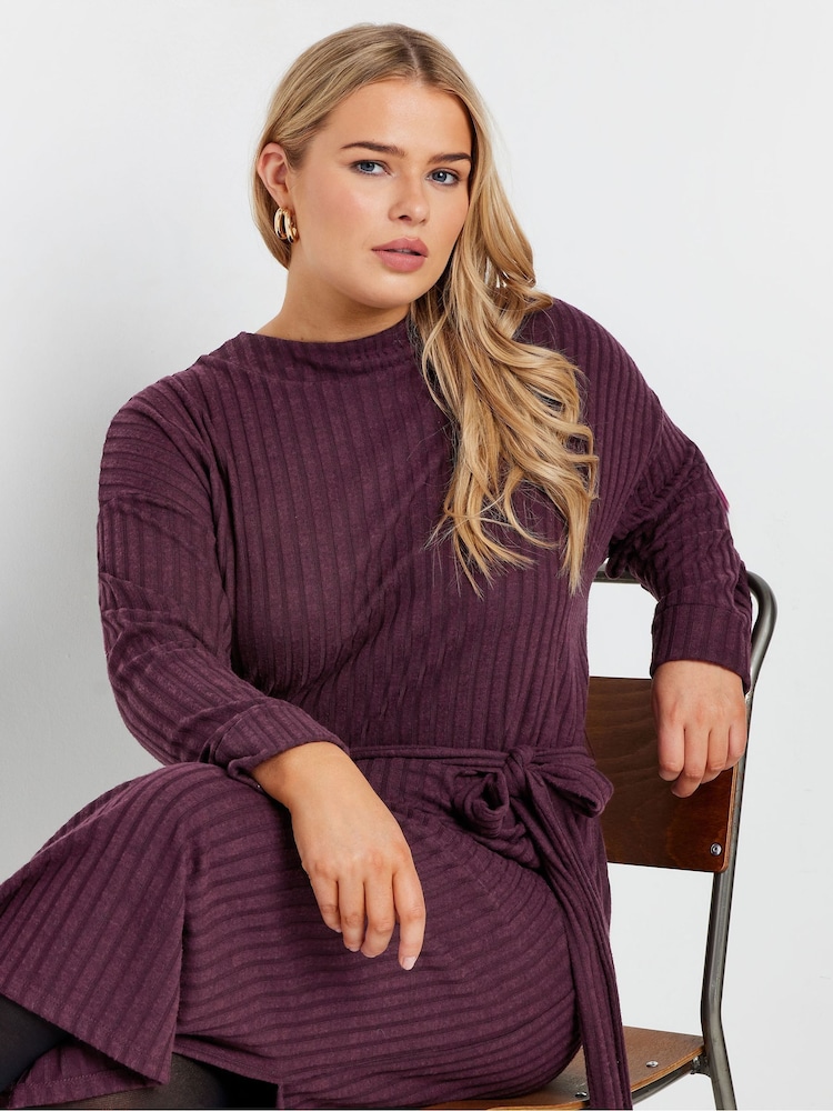 Yours Curve Purple High Neck Knitted Midi Dress - Image 2 of 5