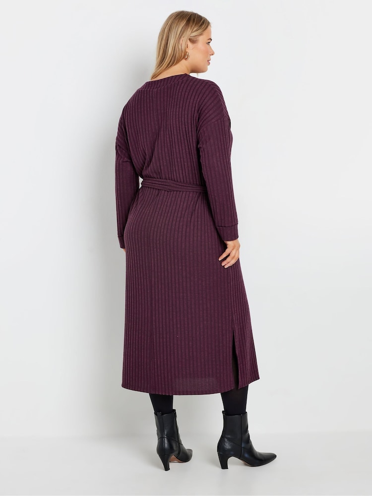 Yours Curve Purple High Neck Knitted Midi Dress - Image 3 of 5
