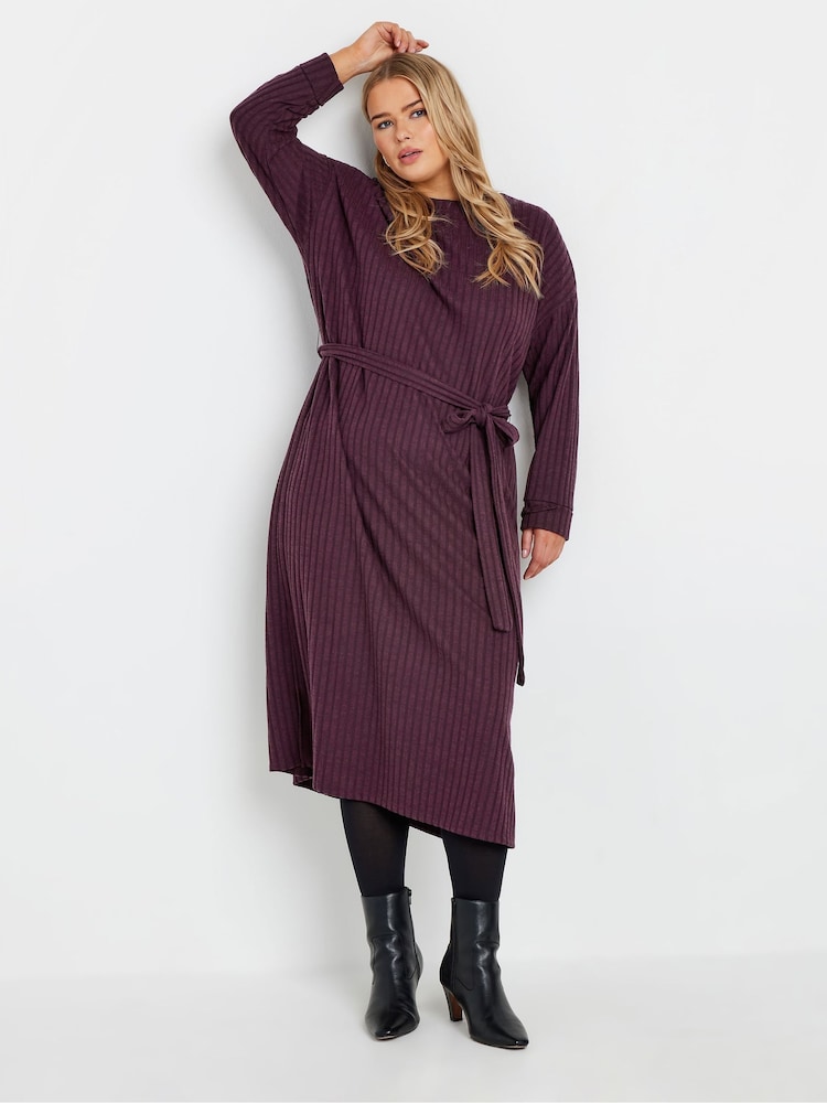 Yours Curve Purple High Neck Knitted Midi Dress - Image 4 of 5
