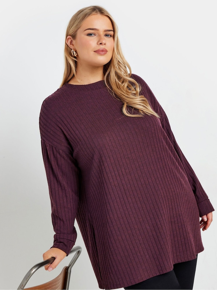 Yours Curve Purple Turtle Neck Side Split Jumper - Image 1 of 6
