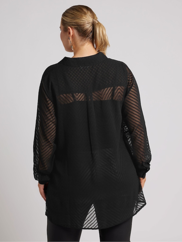 Yours Curve Black Chevron Burnout Shirt - Image 2 of 5