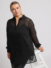 Yours Curve Black Chevron Burnout Shirt - Image 4 of 5