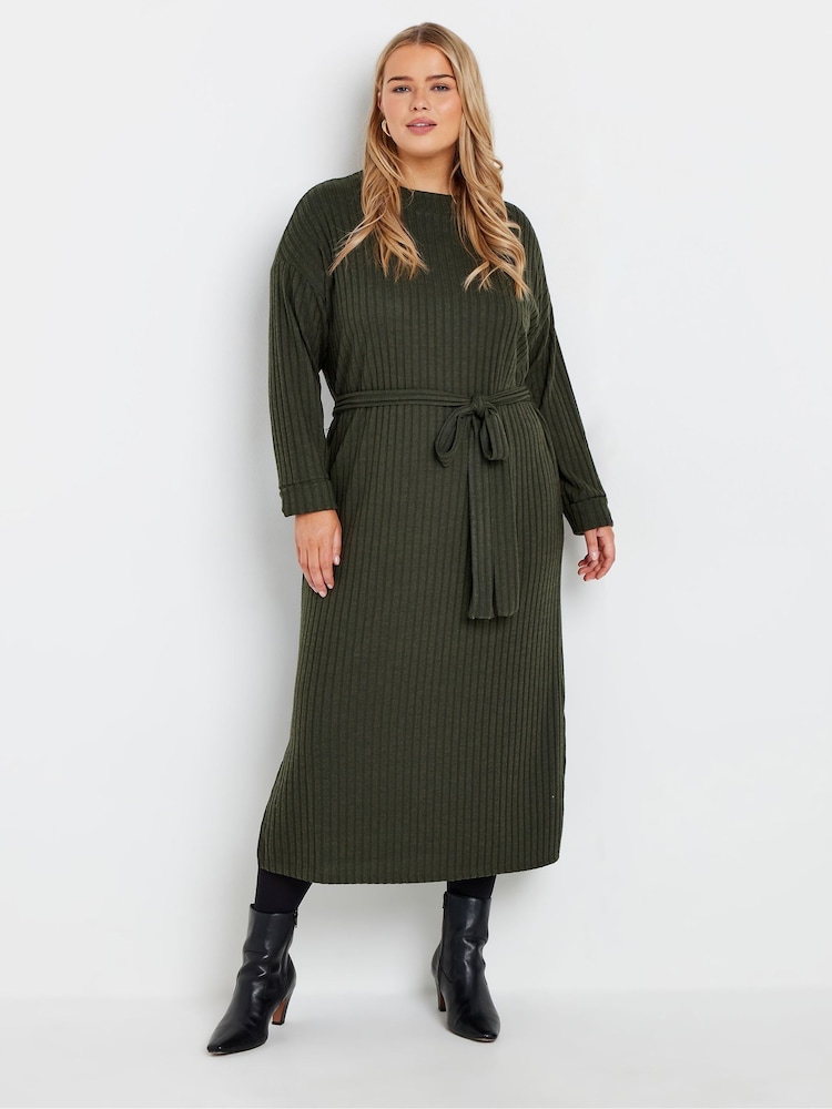 Yours Curve Green High Neck Knitted Midi Dress - Image 1 of 5