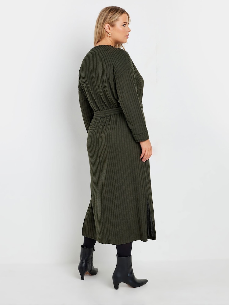 Yours Curve Green High Neck Knitted Midi Dress - Image 3 of 5
