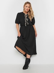 Yours Curve Black Limited Woven Leopard Print Bow Dress - Image 1 of 6