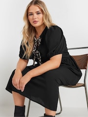 Yours Curve Black Limited Woven Leopard Print Bow Dress - Image 2 of 6