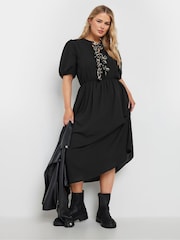 Yours Curve Black Limited Woven Leopard Print Bow Dress - Image 3 of 6