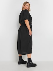 Yours Curve Black Limited Woven Leopard Print Bow Dress - Image 4 of 6