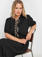 Yours Curve Black Limited Woven Leopard Print Bow Dress - Image 5 of 6