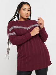 Yours Curve Red Chevron Studded Jumper - Image 2 of 5