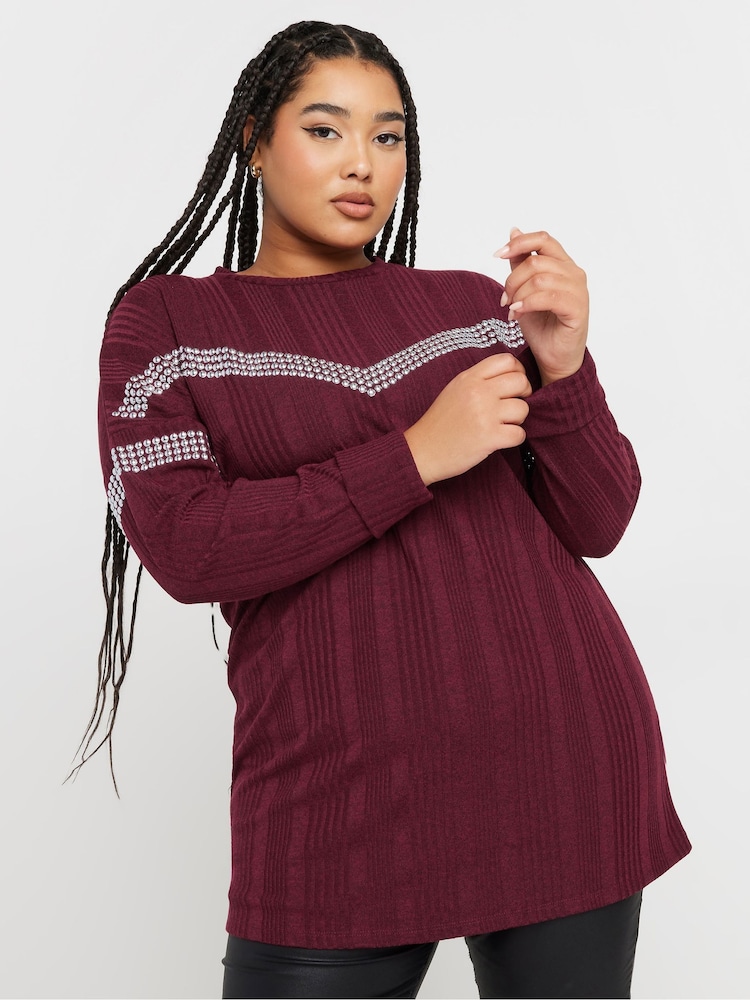 Yours Curve Red Chevron Studded Jumper - Image 2 of 5