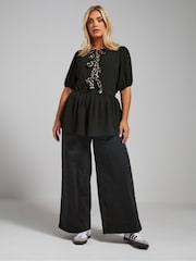 Yours Curve Olive Black Limited Woven Bows Top - Image 2 of 5