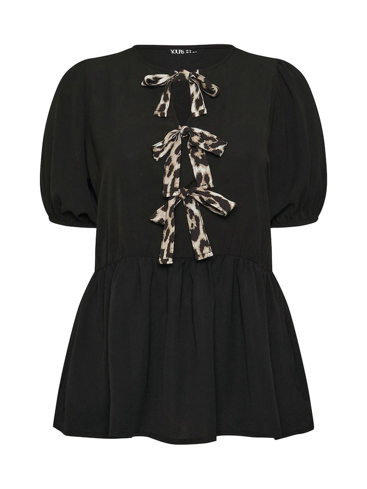 Yours Curve Olive Black Limited Woven Bows Top - Image 5 of 5
