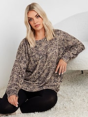 Yours Curve Natural Leopard Lounge Jumper - Image 1 of 5