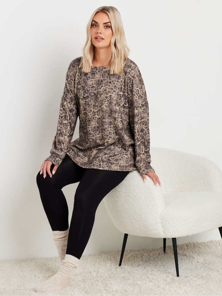 Yours Curve Natural Leopard Lounge Jumper - Image 2 of 5