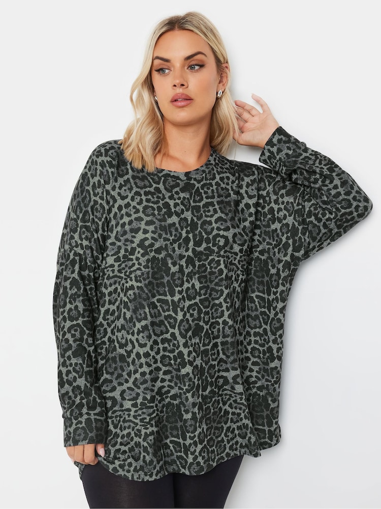 Yours Curve Grey Leopard Lounge Jumper - Image 1 of 5