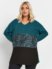 Yours Curve Blue Colourblock Jumper - Image 1 of 5