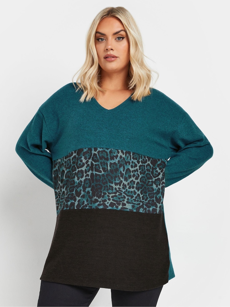 Yours Curve Blue Colourblock Jumper - Image 1 of 5